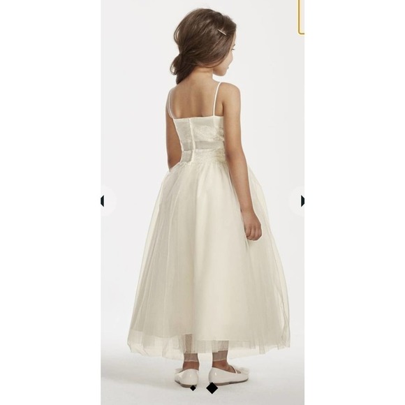 David's Bridal child size 4 formal dress beige & white flower girl jr bridesmaid - Picture 2 of 16